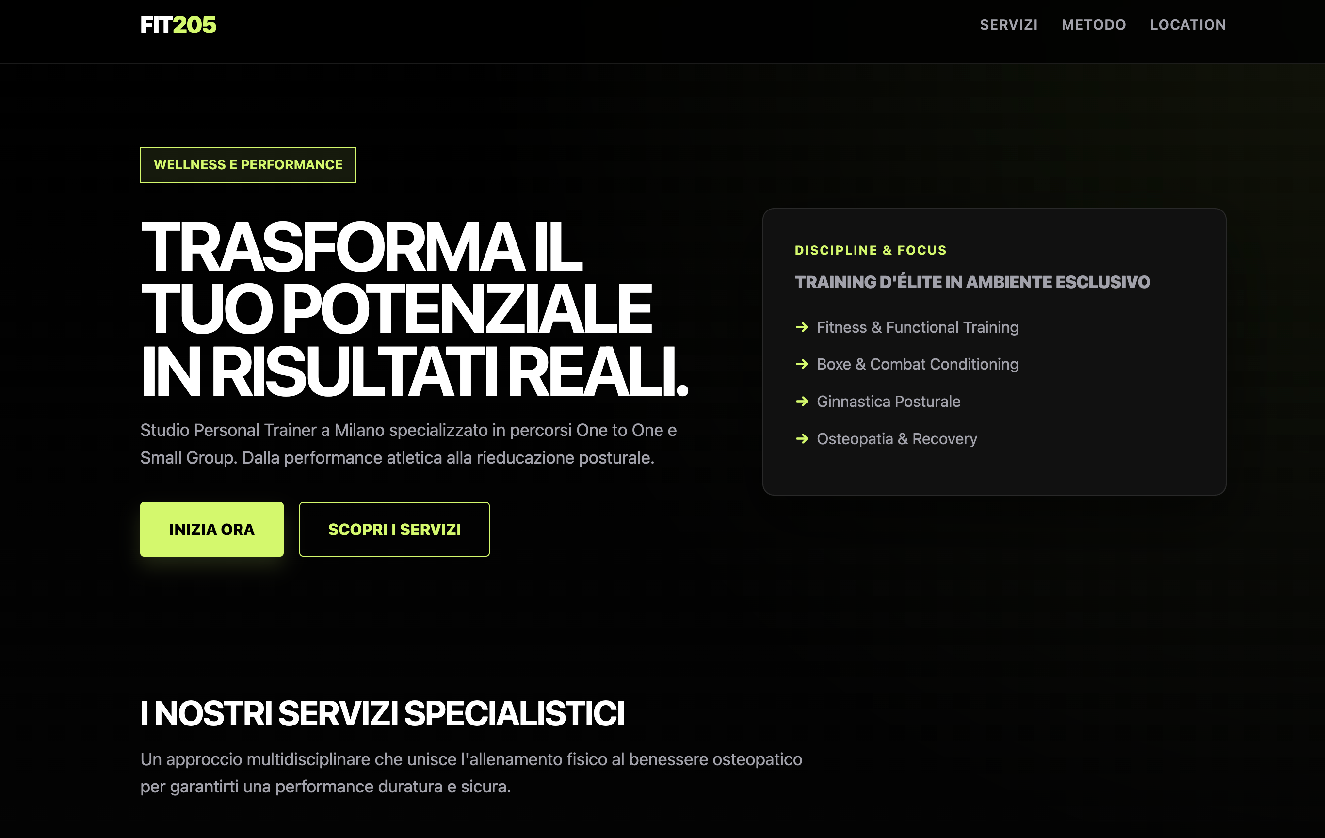 Preview landing page per personal trainer FIT205